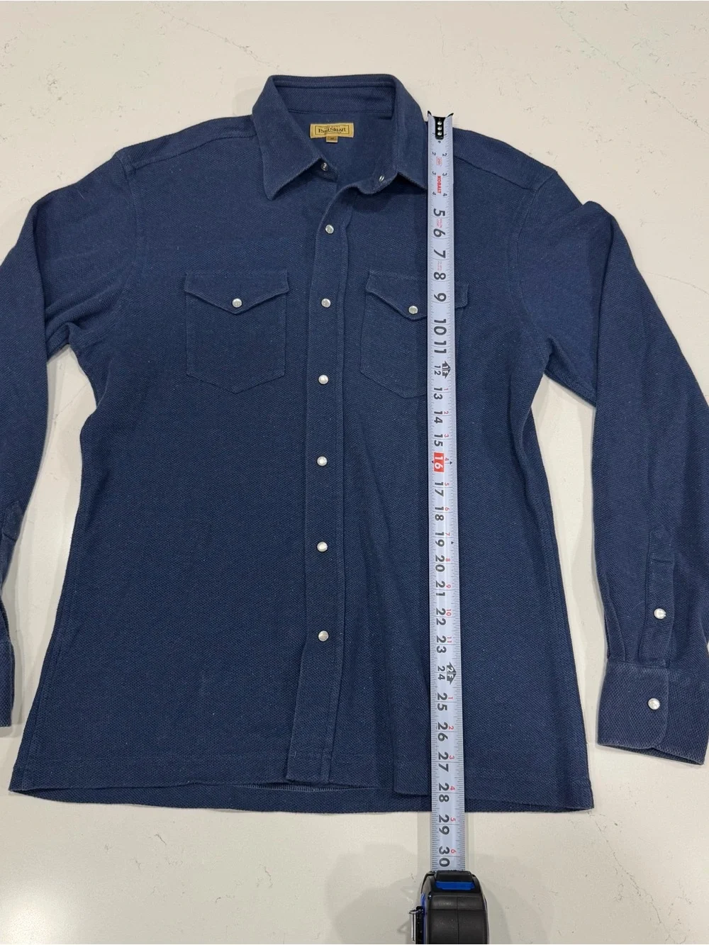 Paul Stuart Navy Long-Sleeve Knit Western Shirt - Medium